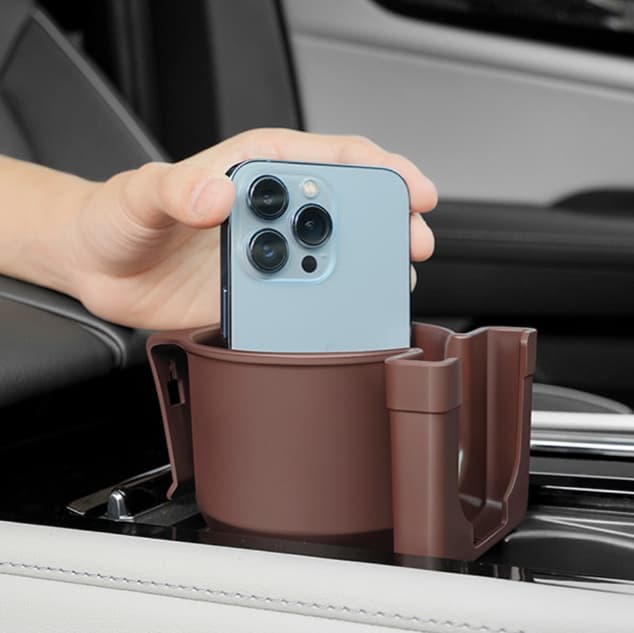 スマホホルダー　車 マルチポケット付き多機能ドリンクホルダー