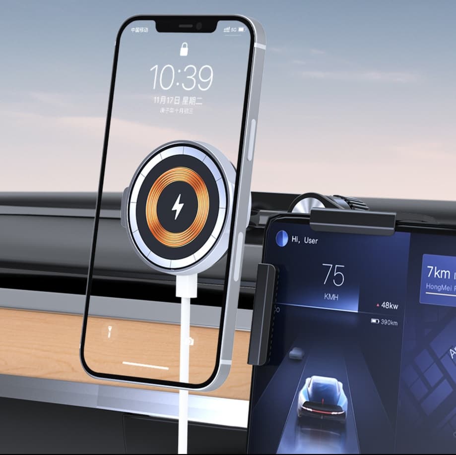 スマホホルダー　車 テスラ対応 磁力充電併用スマートホルダー