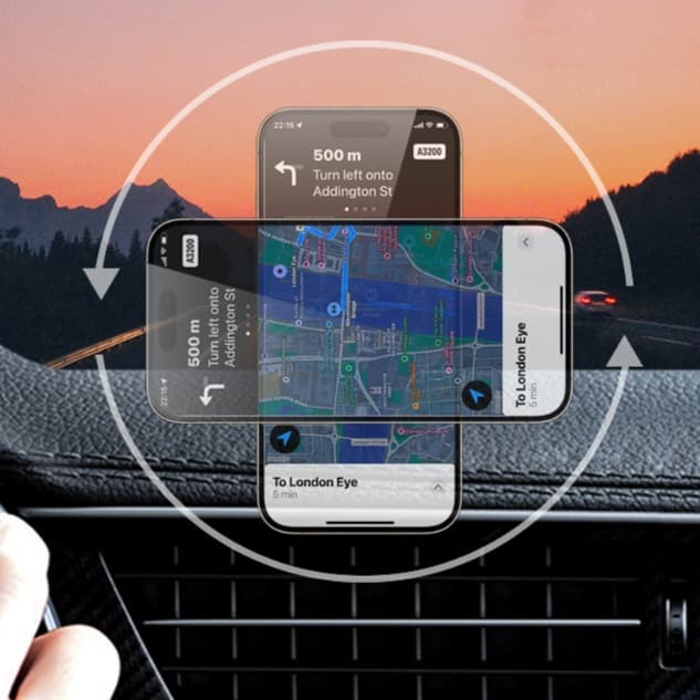 スマホホルダー　車 高級感漂う時計付き マグネット式車載ホルダー