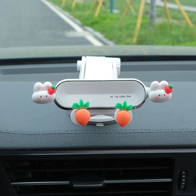 スマホホルダー　車 うさぎとお花の可愛い吸盤式スタンド