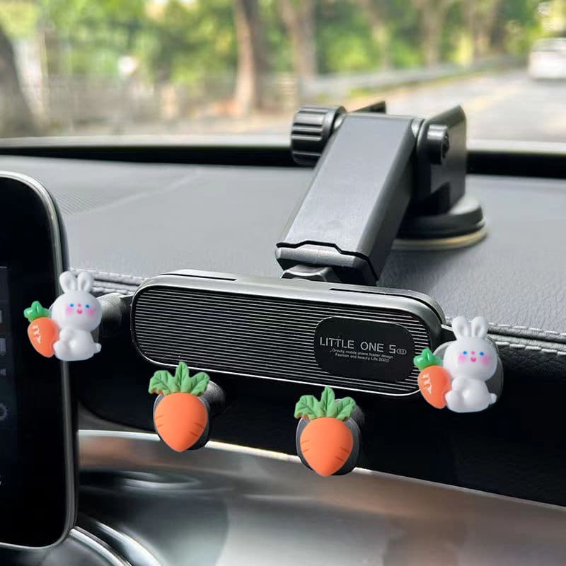スマホホルダー　車 うさぎとお花の可愛い吸盤式スタンド