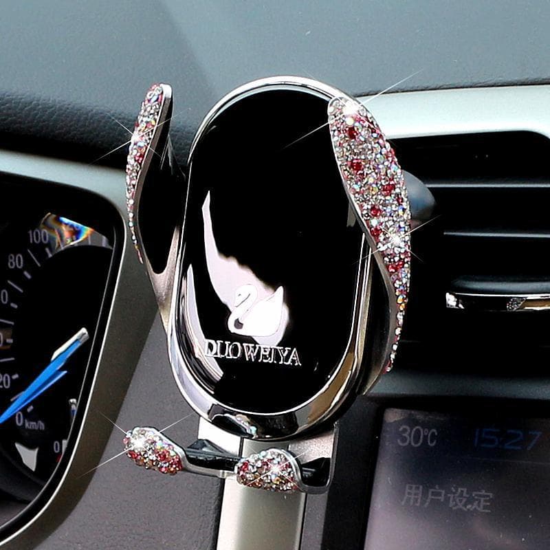 スマホホルダー　車 キラキラスワン自動開閉スマホスタンド