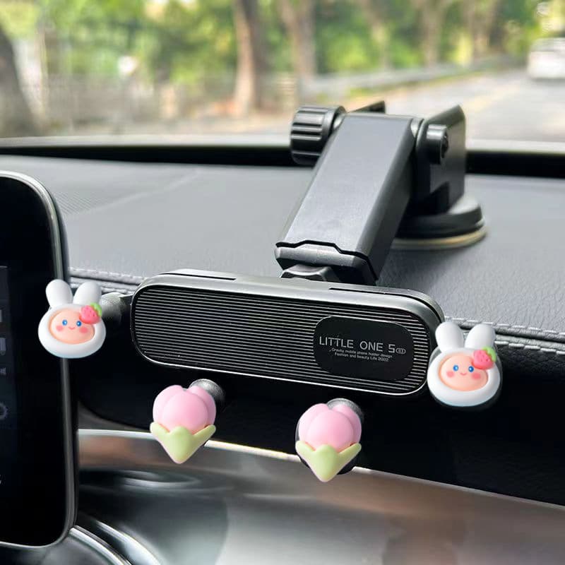 スマホホルダー　車 うさぎとお花の可愛い吸盤式スタンド